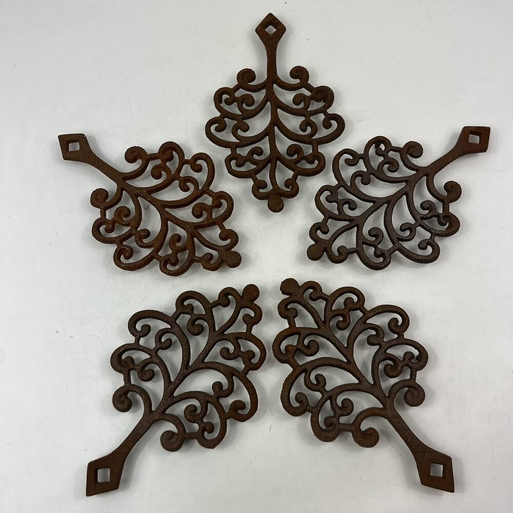 John Wright Tree of Life Trivets Lot 5 Cast Iron Vintage Farmhouse Rustic Decor
